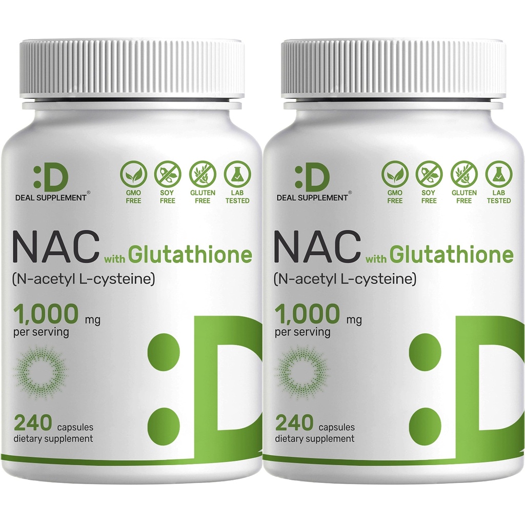 2 Pack NAC dodatek (N-Acetyl Cysteine) 1,000mg Podává se sníženým Glutathionem, 480 Kapsle