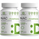 2 Pack NAC dodatek (N-Acetyl Cysteine) 1,000mg Podává se sníženým Glutathionem, 480 Kapsle