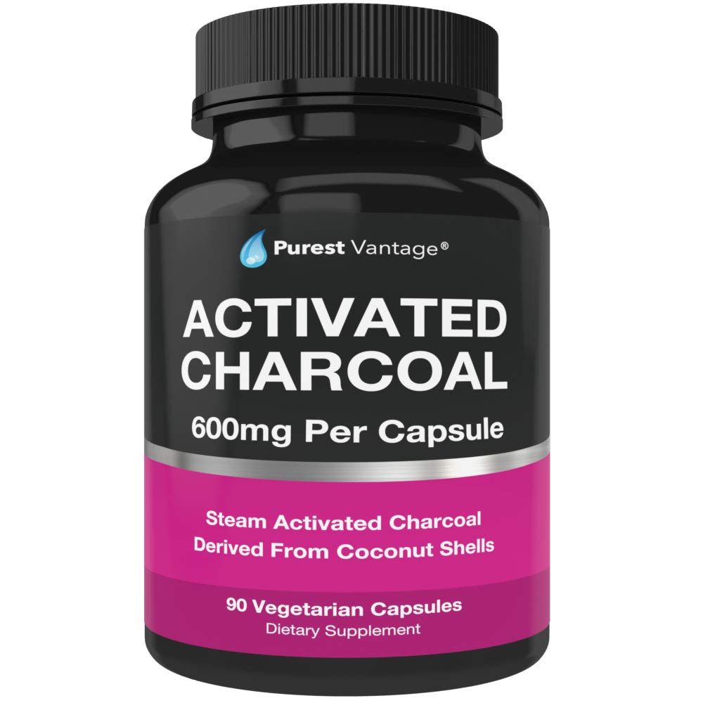 Čisté organické aktivované Charcoal Kapsle - 600mg na kapslí, 90 Vegetariánské Kapsle