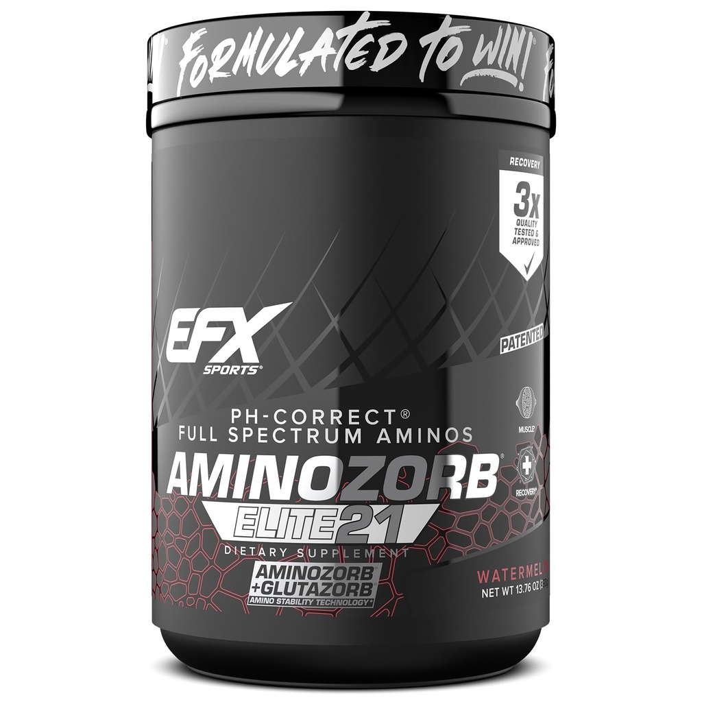 EFX Sports Aminozorb Elite 21 CZ124; PH- Pravý, Full Spectrum Aminos + glutamin CZ124; Essential & Non Essential Aminos CZ124; Zero Sugars CZ124; 30 Servings (Meloun vodní)