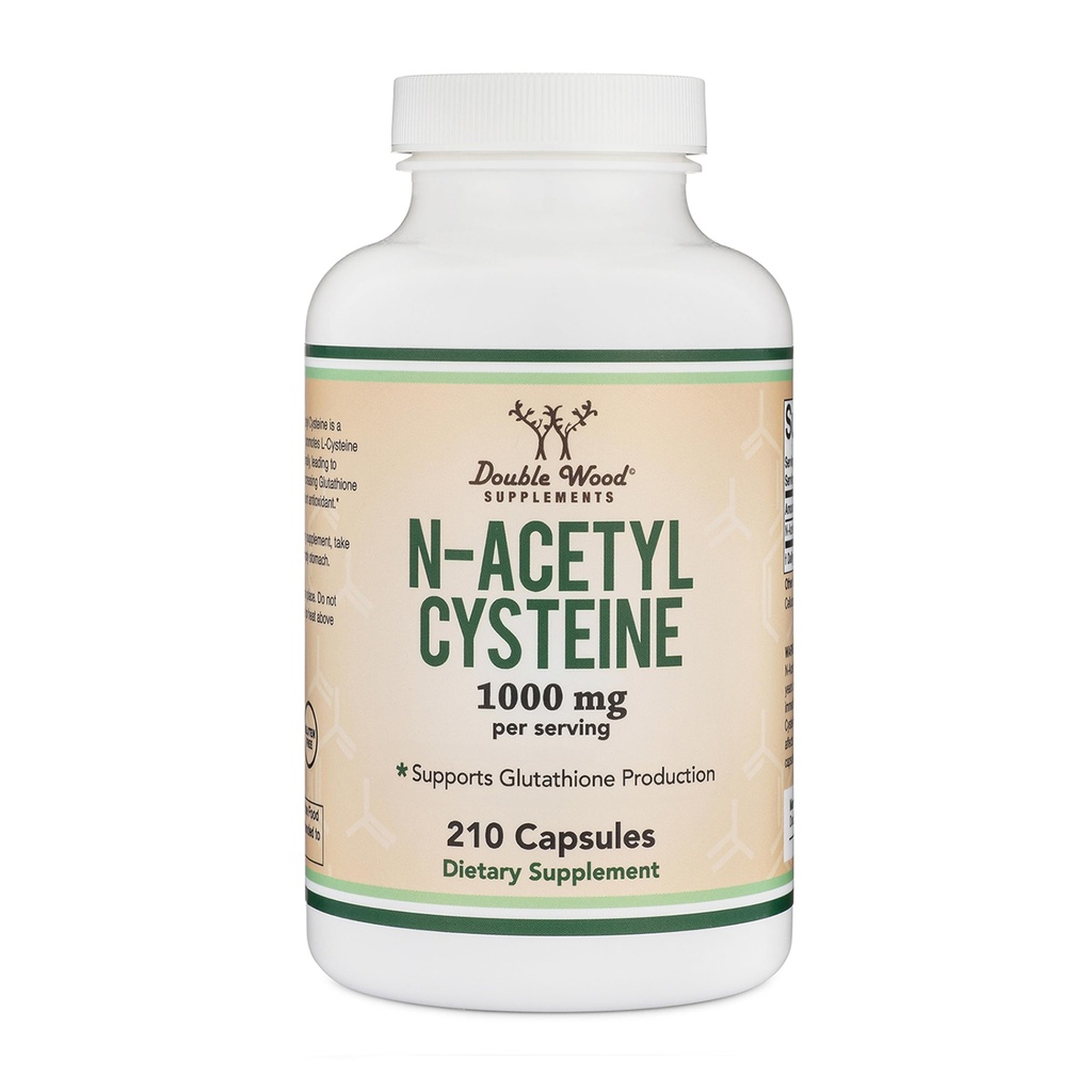 NAC dodatek N-Acetyl Cystein (1,000mg Per Serving 500mg per Cap, 210 Kapsle) (Testováno třetí stranou) s Odor maskovací technologie na zvýšení úrovně glutathione Double Wood