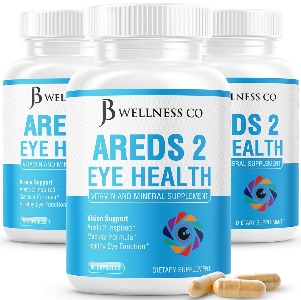 JB Wellness AREDS 2 Oční vitamin & minerální doplněk, Obsahuje Lutein, Vitamin C, Zeaxanthin, Zinek & Vision Enhance Dodatek - 180 Počet
