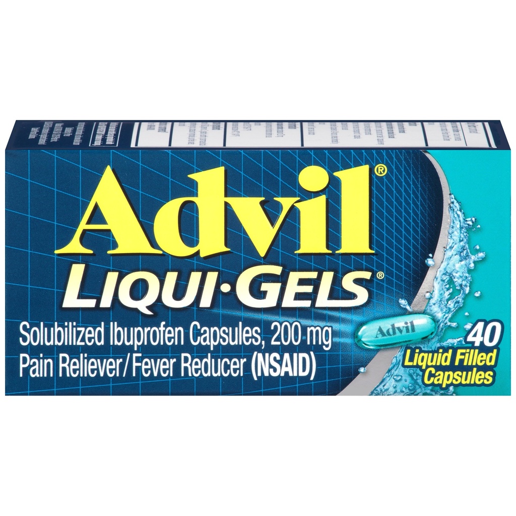 Advil Liqui- Gels Pain Reliever and Fever Reducer, Pain Medicine pro dospělé s Ibuprofen 200mg pro bolest hlavy, záda, menstruační bolest a kloubní bolest - 40 Tekuté plněné kapsle