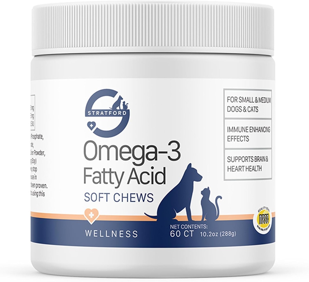 Stratford Pharmaceuticals EZ Chew Omega 3 mastné kyseliny měkké žvýkací Max Strength - Dog Omega 3 Dodatek - Měkké žvýkání s rybím olejem pro psy - Malé a střední psi - 60 Měkkých žvýkaček