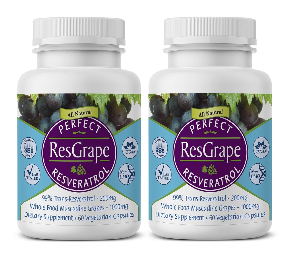 Perfektní doplňky - Perfect ResGrape Resveratrol - 60 Kapsle - Trans- Resveratrol & Organic Muscadine Garzes - 2 Pack