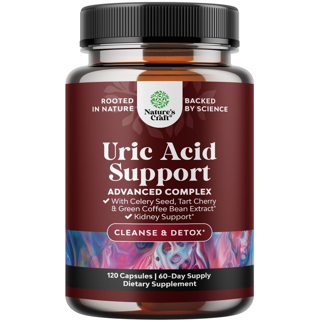 Green Coffee Bean Extract for Uric Acid Cleanse & Detox - Green Coffee Beans with Turmeric, Tart Cherry & Celer Seed for Dospělí - Denní Acid Flush pro spojky Support & Kidney Cleanser - 120 Ct