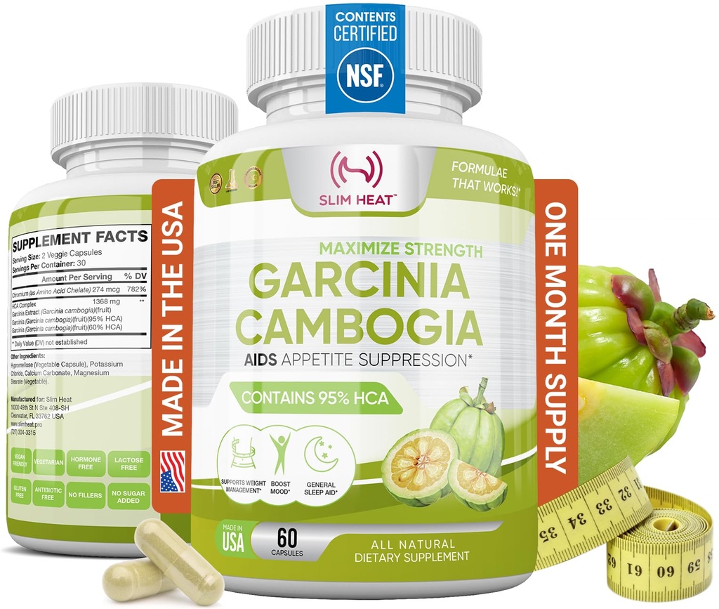 100% čistý Garcinia Cambogia Extract s 95% HCA - Správa potravin chutě - Nejlepší karbanový blokátor pro ženy a muže - Max síla Garcinia Cambogia Raw Diet pilulky vyrobené v USA - 60 Veggie Kapsle
