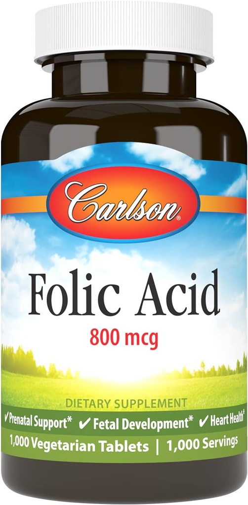 Carlson - kyselina listová, 800 mcg, poskytuje důležitou prenatální podporu, 1000 tablet