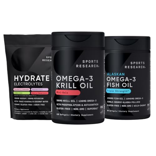 Sportovní výzkum Antarktický krilový olej Omega 3 Mini- Softgels 500mg s fosfolipidy, Choline, Astaxanthin, Triple Strength Omega 3 Bezedný rybí olej 1250mg, Sugar Free Multi Flavor Hydrate Electrolytes