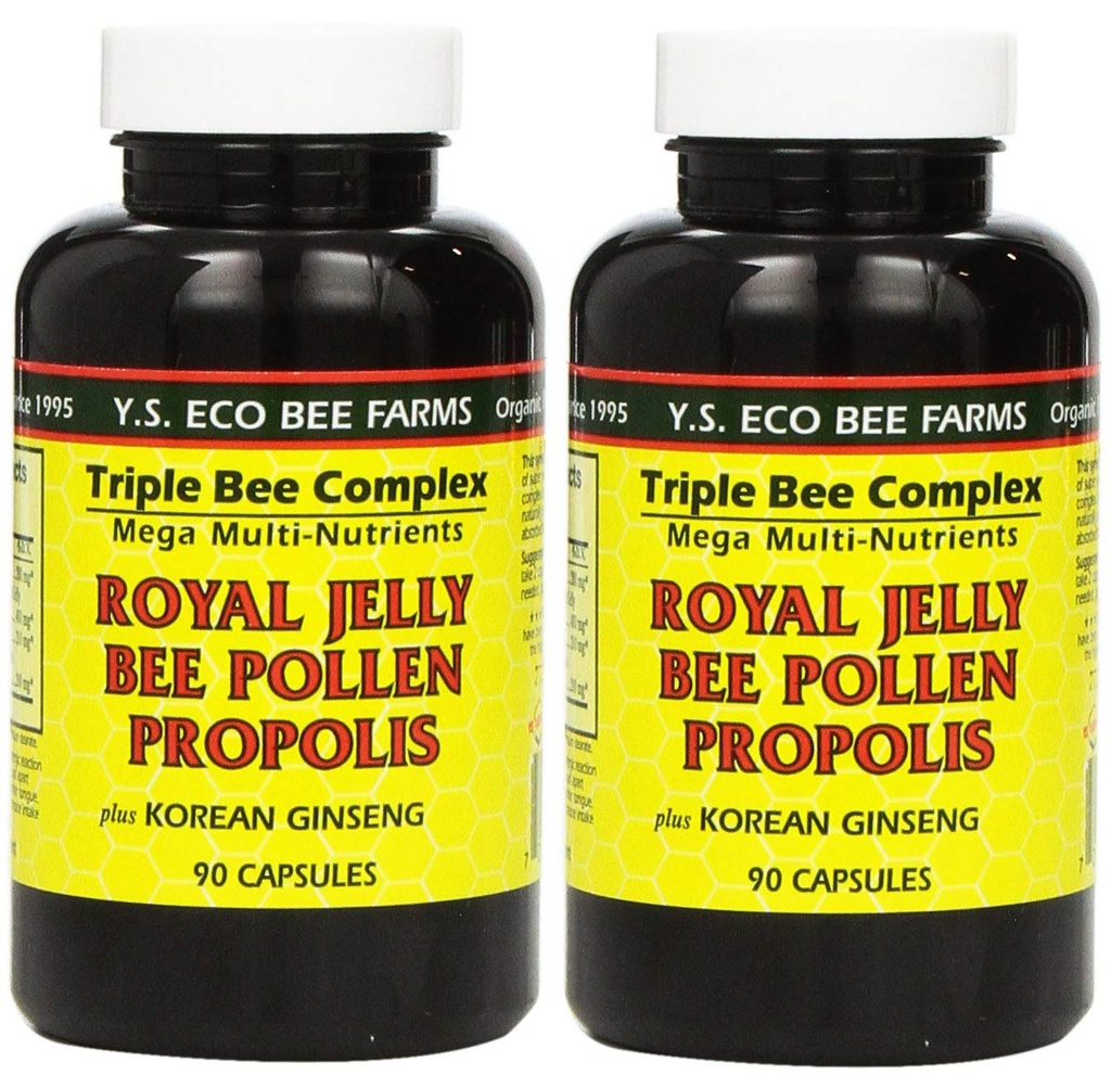 YS Eco Bee Farms, Royal Jelly Bee Pollen Propolis plus Korean Ginseng, 90 Kapsle (2Pack)