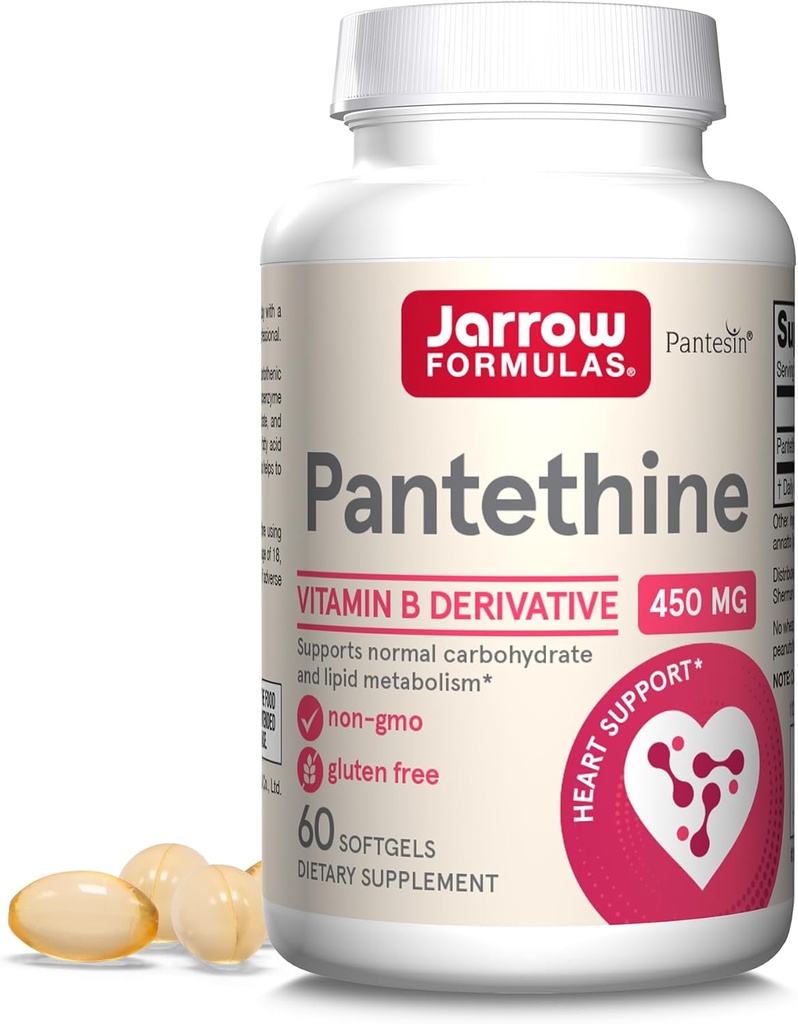 Jarrow Dispersas Pantethine 450 mg - Derivace vitaminu B5-60 Servings (Softgels) - Podpora srdečního zdraví, karbohydrát a lipidový metabolismus - Prekurzor A (CoA) - Pantotenová kyselina doplněk