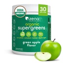 Zena Nutrition Organic Super Green Powder, 70 + Superfoods, 0 Cukr, 3G Fiber, Spirulina, Chlorella, Houby, Prebiotika / Probiotika, Digestive Enzymes for Gut Health, Green Apple, 30 Servings
