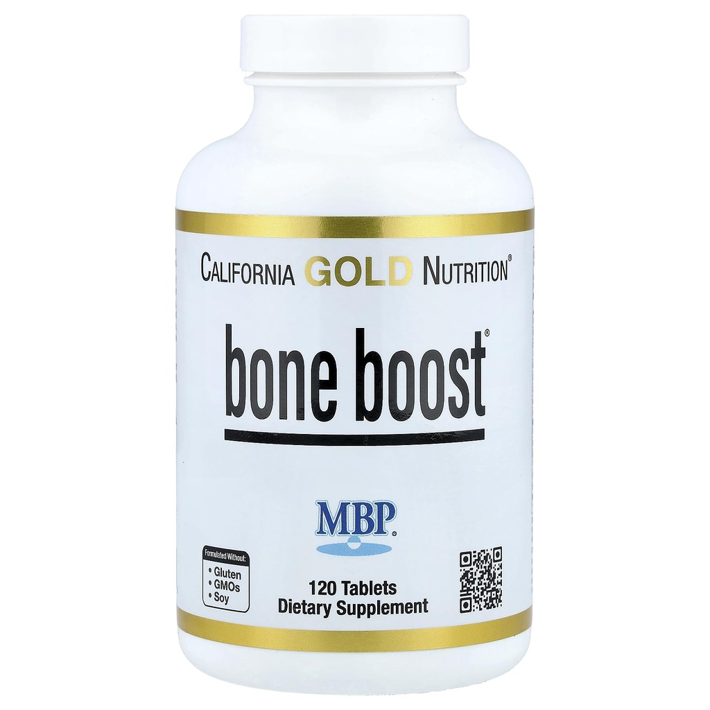 California Gold Nutrition Bone Boost Dodatek, Podpora pro zdraví kostí, Směs výživy s vápníkem a vitamínem D, Vegetarian Friendly, Gluten zdarma, Non- GMO, 120 Tablety