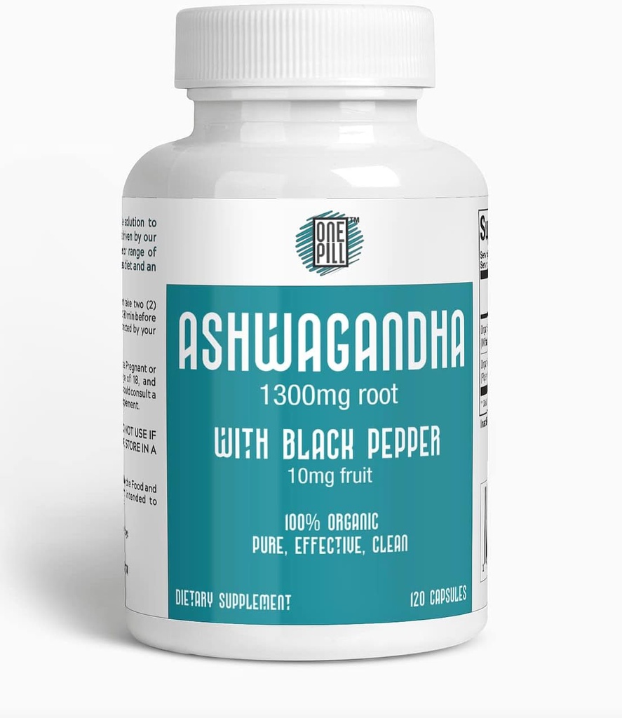 ASHWAGANDHA 1300 mg Organic Root with Black Pepper. Přírodní Stres a nálady Supplement 120 Kapsle