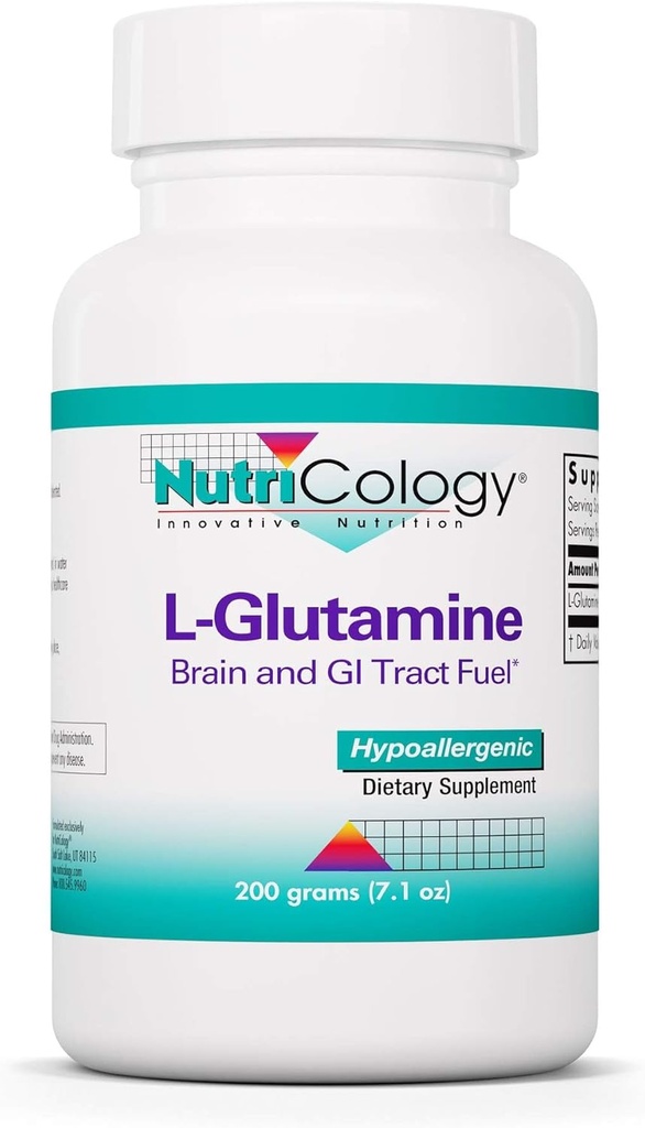 Nutricology L- glutamin Powder - Gut Health for Men & Women, Free Form Amino Acid, Pure, 4.7g Dodatek - 7.1 Ounce