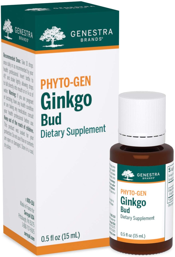 Genestra Brands Ginkgo Bud curren124; Bylinný dodatek curren124; 0.5 fl. oz.