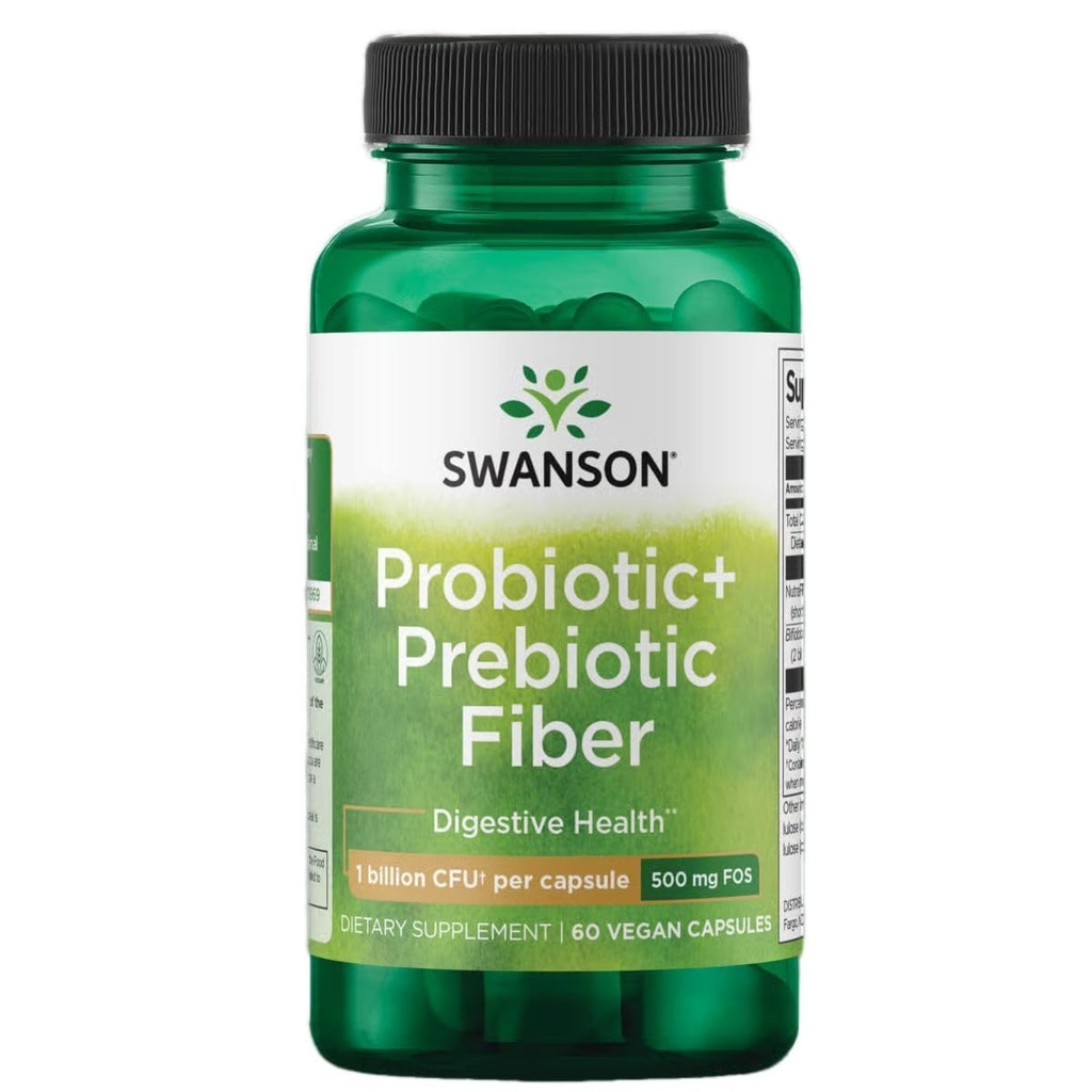 Swanson Prebiotic + Probiotický Vlákna - Přírodní doplněk podporovat trávicí systém a imunitní podporu zdraví - Podpory Regularity & GI Tract Health - (60 Kapsle, 500 milionů CFU každý)