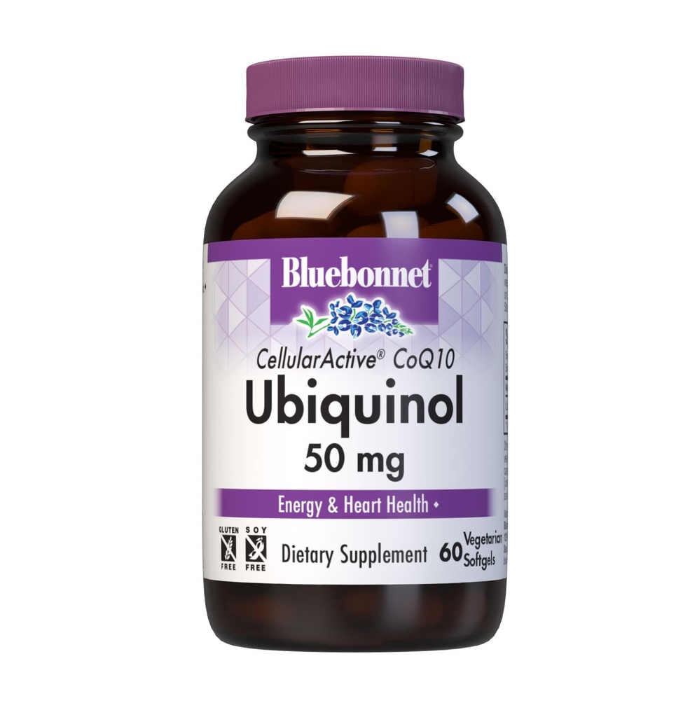 Bluebonnet Nutrition Cellular Active CoQ10 Ubiquinol 50 mg Vegetarian Softgels, Heart Health & Cellular Health, Ubiquinol from Kaneka, Non GMO, gluten Free, Soy Free, Mléko Free, 60 Vegetarian Softgels