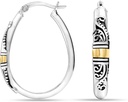LeCalla 925 Sterling Silver Bali-Style Hoop Náušnice Lehké Click-Top Antique Two-Tone Beaded italský Bali styl Náušnice Obruče pro ženy