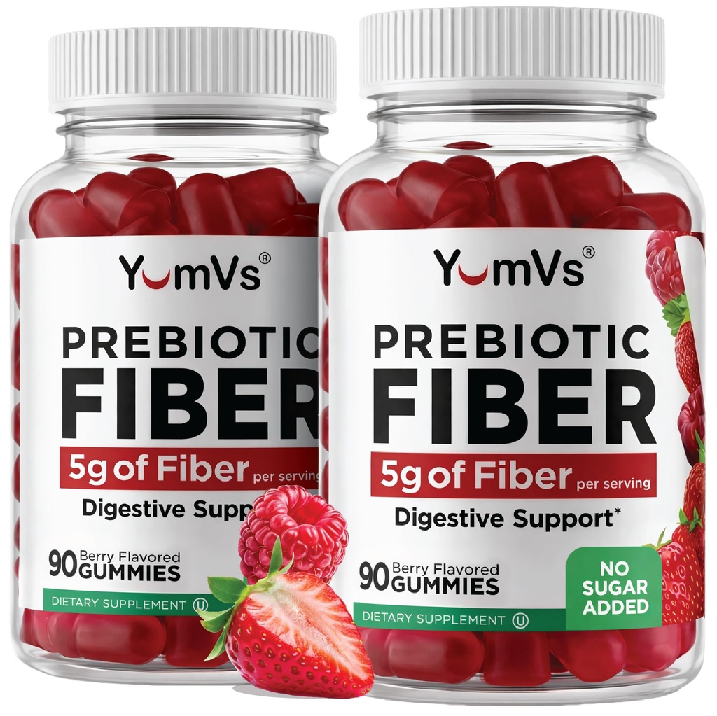 Yum-Vs - Prebiotická vláknina pro dospělé a děti - 5g Dědičná pomůcka Gummy Vláknina Dodatek - Keto Friendly Prebiotic Denní Vláknina Dodatek pro ženy a muže - Bez cukru Přidáno Dietní Vláknina (90 Počet)