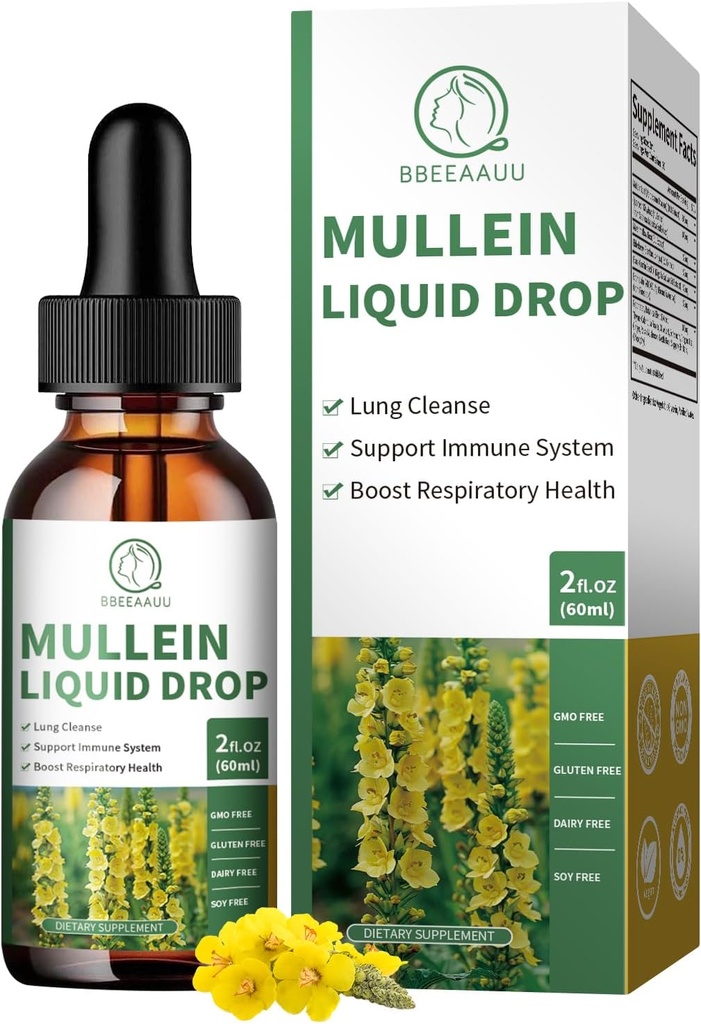 (2 Pack) Mullein Drops for Lungs, 16-in-1 Mullein Leaf Extract 800MG for Lung Cleanse, Respirační, Imunity, with Quercetin, Marshmallow, Black Cumin Seed, Elderberry, Non-GMO, 2 Fl Oz