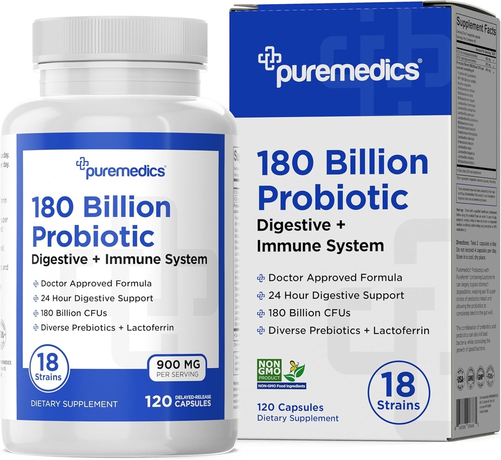 Volba Vzorec Probiotika 180 Milionů CFU - 18 Strany + Lactoferrin + Prebiotika - Imunitní, Digestivní & Gut Zdraví - Zácpa, Průjem, Plyn & Bloating - pro ženy a muže - 120ct