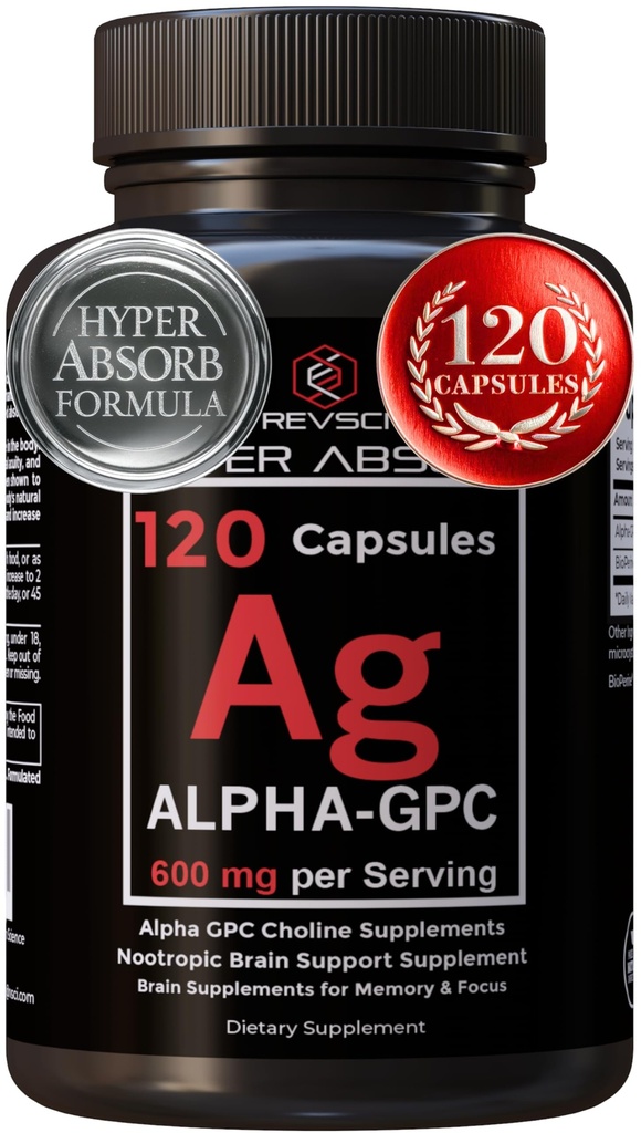 Alpha GPC dodatek & BioPerine pro Hyper Absorpce - 120 Počet, Alpha-GPC 600mg na Serving - Nootropics for Memory, Focus, Energy, & Drive - Choline doplňky pro zvýšení Acetylcholin, Made in USA