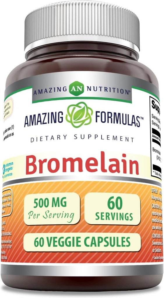 Amazing Applicas Bromelain 500mg 2400 GDU, 60 Veggie Kapsle 124; Non- GMO CLAS124; Gluten Free CLAS124; Made in USA CLAS124; Ideální pro vegetariány