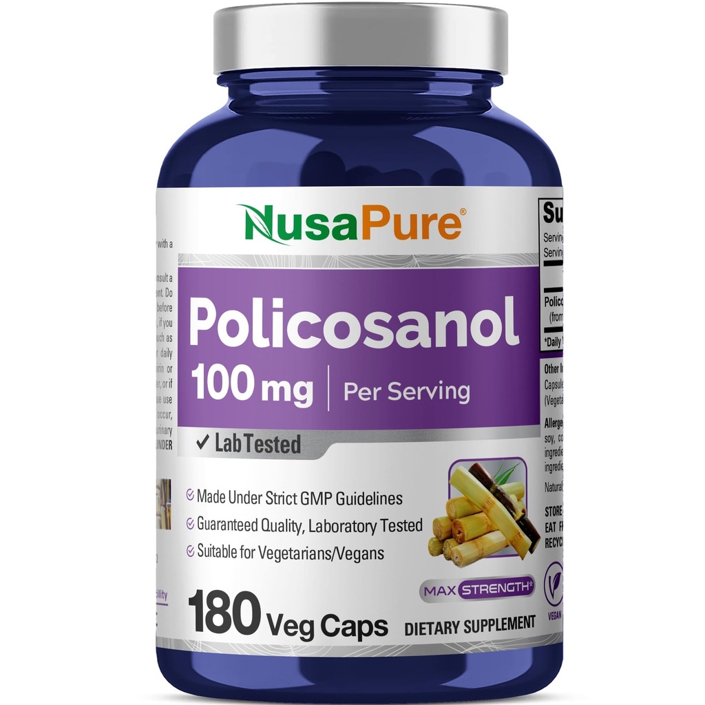 NusaPure Policosanol 100 mg 180 Veggie Kapsle (Vegan, Non- GMO)