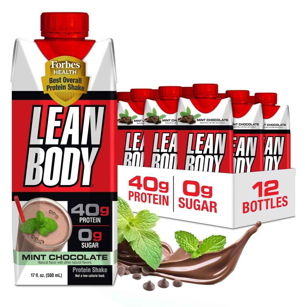 Labrada Lean Tělo Ready- to- Drink Mint Chocolate Protein Shake, 40g Protein, Syrovátka, 0 Cukr, gluten Free, 22 Vitamíny & Minerály, (Recyklabilní karton & Lid - balení po 12) LABRADA