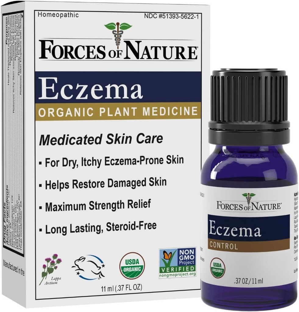 Síla přírody Ekzém Control, Citlivé, suché a ltchy kůže Relief, Steroid- Free péče o Flare- Ups, Ekzém Léčba pro dospělé, Organická homeopatická medicína, Fast- acting, 11ml (0.37 fl oz)