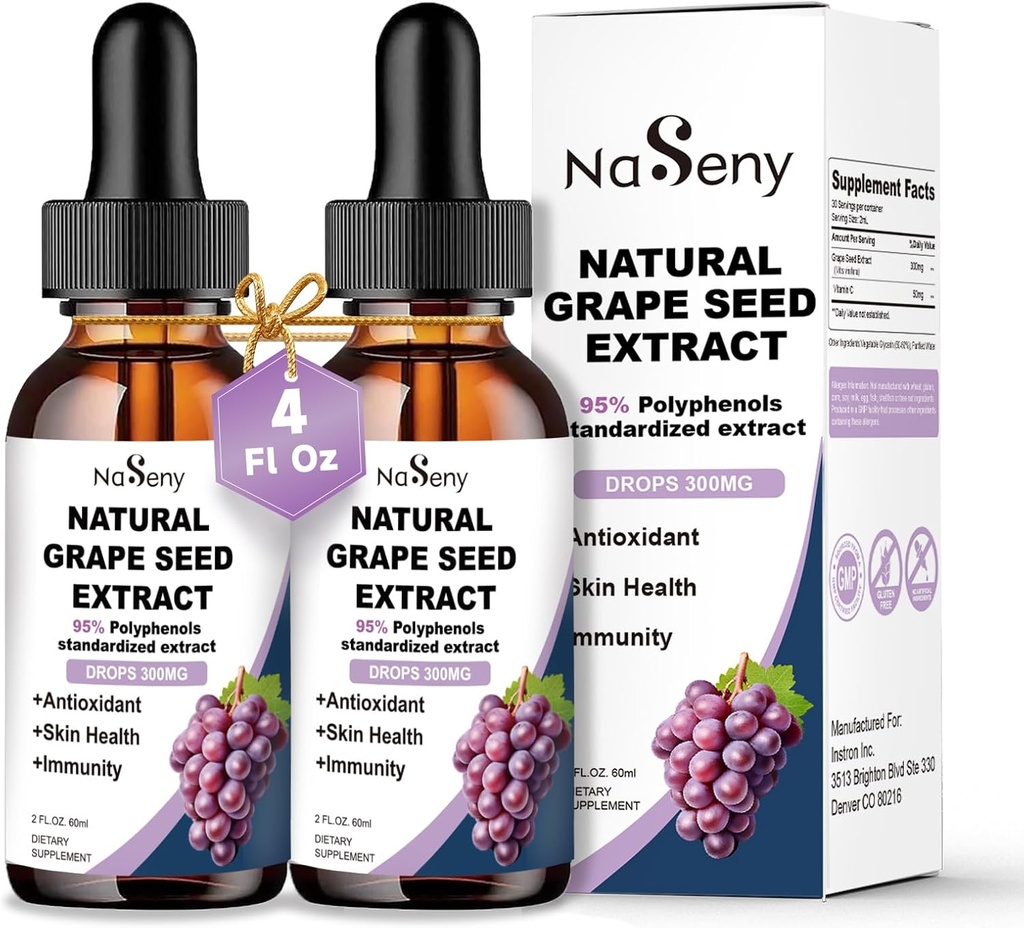 Grape Seed Extract Liquid Drops Standardizované na 95% Polyphenols- 300 mg Grape Seed Maximální síla Standardizovaná tinktura, High Absorption Liquid Vitis Vinifera Extract Drops -Non- GMO (2 Lahve)