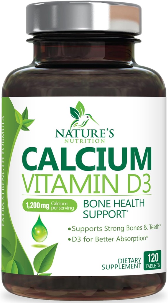 Doplněk k vápníku 1200 mg - s vitaminem D3 pro nejlepší absorpci - podporuje imunitní zdraví, kosti a zuby - přírodní uhličitan vápenatý + 1600 IU D3 - Lahvička v USA pro ženy a muže - 120 tablet