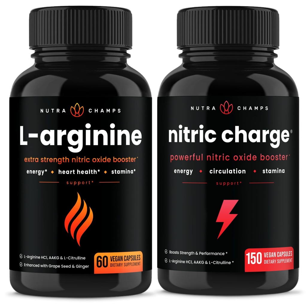 NutraChamps L- Arginin Kapsle a Nitric Charge Kapsle 2 Balení Bundle