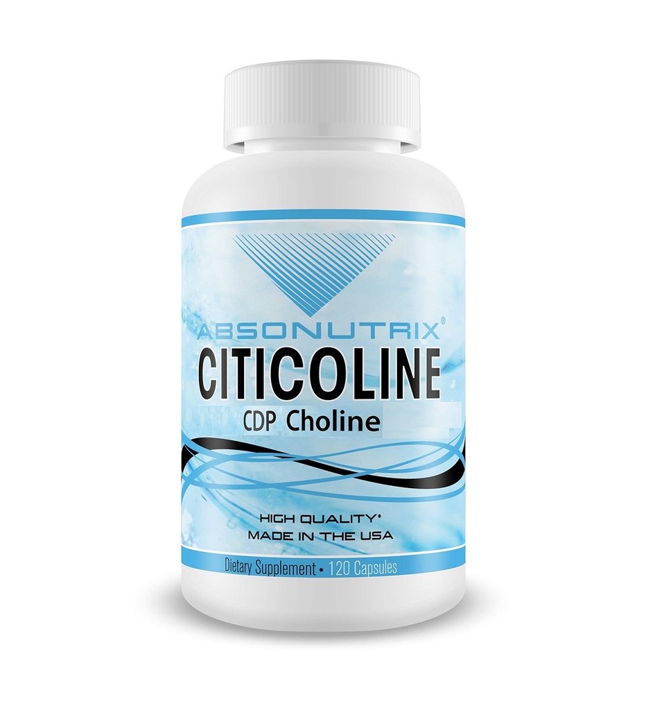 Absonutrix Citicoline CDP Cholin 530mg, Nootropní dodatek, GMP Certified, Third- Party Testováno, Snadno polykat, 120 Veg čepice, Zlepšuje kognitivní dovednosti, Podporuje paměti, Non- GMO, Made in USA