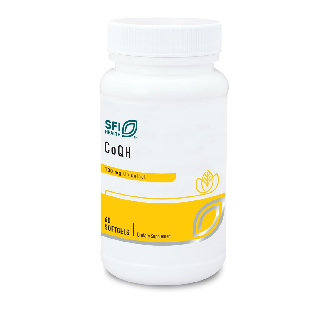 Klaire Labs SFI Health CoQH - Hypoalergenní 100 Milligrams Reduced Coenzym Q10 as Ubiquinol Solubilised in D- Limonene Oil for Mitochondrial Support (60 Softgels)