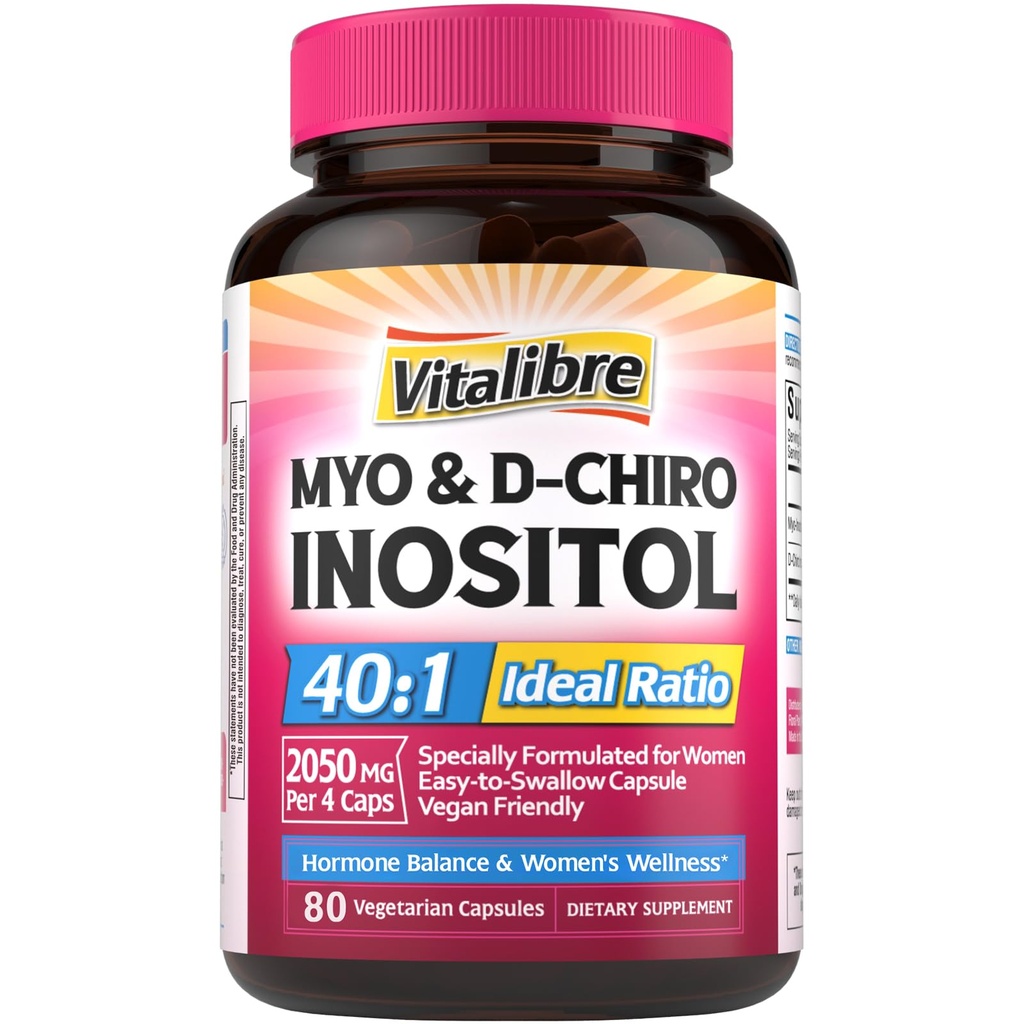 Inositol dodatek, Myo- Inositol & D- Chiro Inositol Fertility doplňky pro ženy, 40: 1 Ideální poměr, Hormon Balance a Ovaria Podpora, 80 Vegan Kapsle
