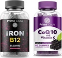 Základní kód Železné gumy pro ženy a muže s vitamínem B12, [2 z 1] CoQ10 200mg a vitamin C 250mg gumy