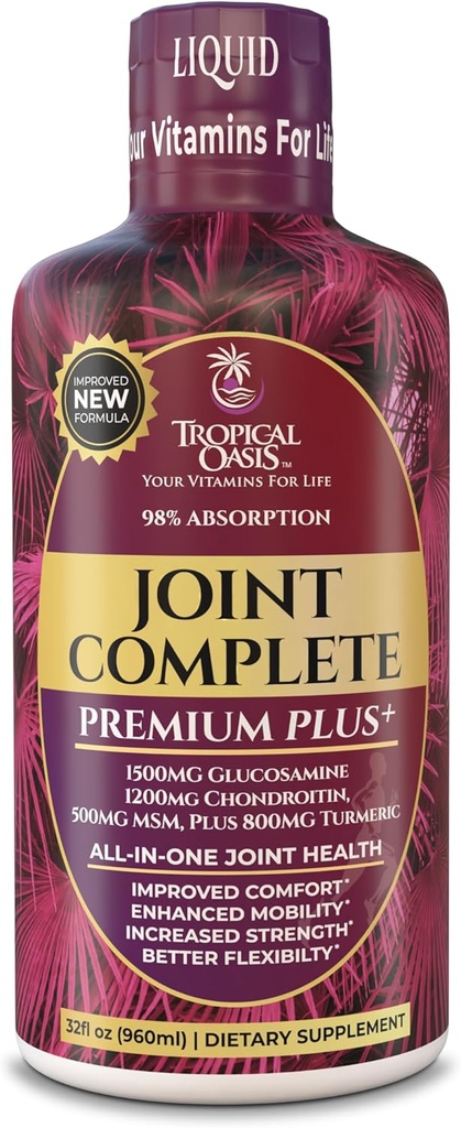 Joint Complete Premium Plus - Liquid Joint Supplement w / Glucosamine, Chondroitin, MSM Plus 800mg Turmeric - 98% Max Absorpce - 32oz, 32 serv
