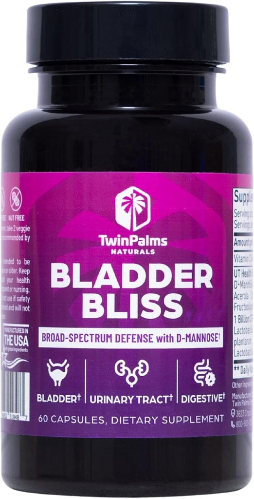 Měchýř Bliss: Advanced Cranberry Dodatek & D- Mannose Formule pro močové trakt Zdraví pro ženy, Non- GMO, Gluten- Free, Vegan Kapsle, Fast- acting Relief & UTI Prevence, Podpora močového měchýře, 60 Ct