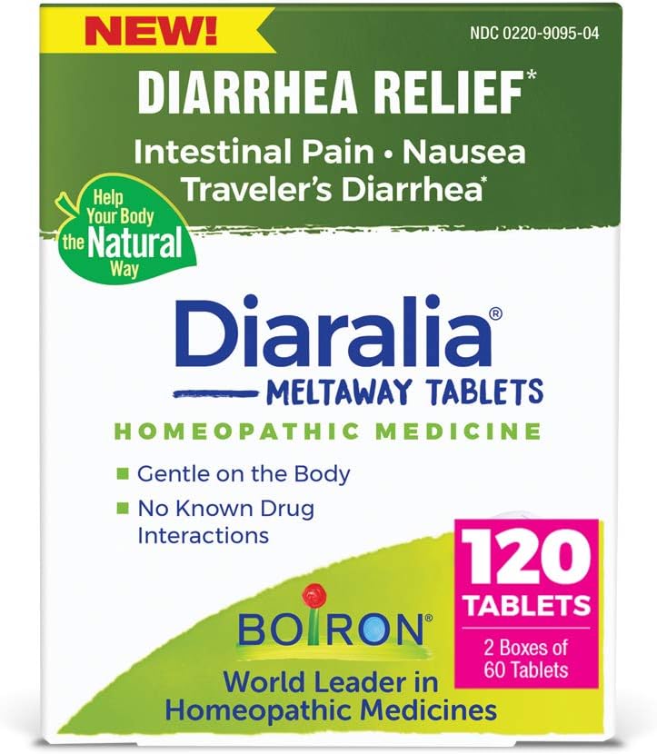 Boiron Diaralia Tablets for Diarhea Relief, Gas, Floating, Intestinal Pain, and Travler 's Diarhea - 120 Count (2 balení po 60)