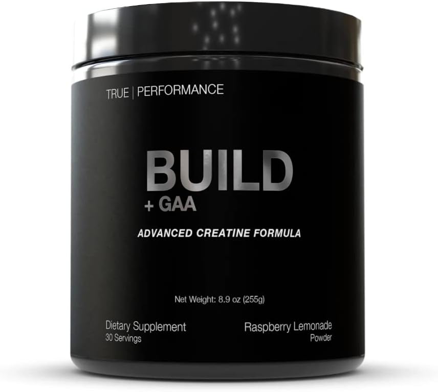 Build + GAA, pro budování svalů a obnovu, Malina Lemonade, Patent čeká GAA + creatin Monohydrát, zlepšuje sílu, výkon a růst svalů - Creatine, GAA, Betaine - 30 Služeb