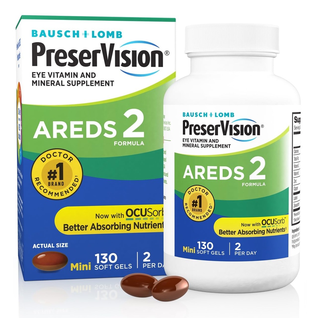 PreserVision AREDS 2 oční vitaminy, # 1 Eye Doctor Doporučené značky, Lutein a Zeaxanthin dodatek s vitaminem C, vitamín E, zinek, a měď, 130 Softgels (Minigels)