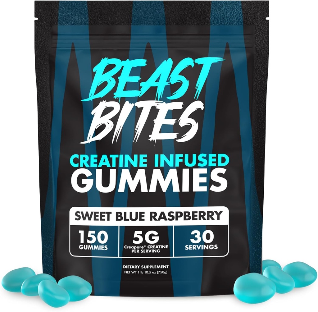 BEAST BITES - Creatine Infused Gummies - 5g Creapure Creatine Monohydrátu per Serving - NSF Certified for Sport - 30 Služeb