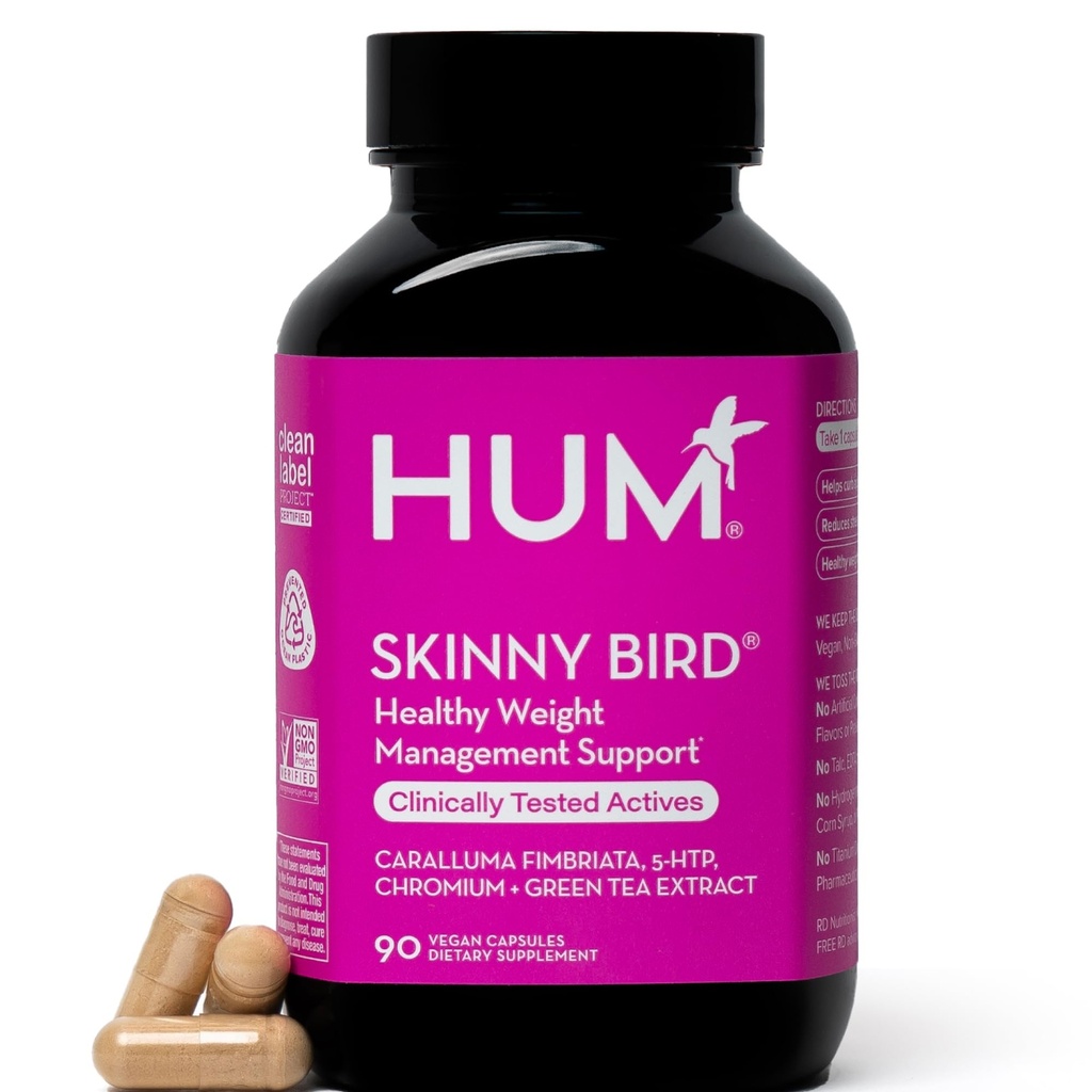 HUM Skinny Bird Green Tea Extract Appetite Support pro ženy s 5HTP, chrom, Caralluma Fimbriata, gluten zdarma a vegan, Green Tea Extract Kapsle doplňky pro ženy, 90 Kapsle