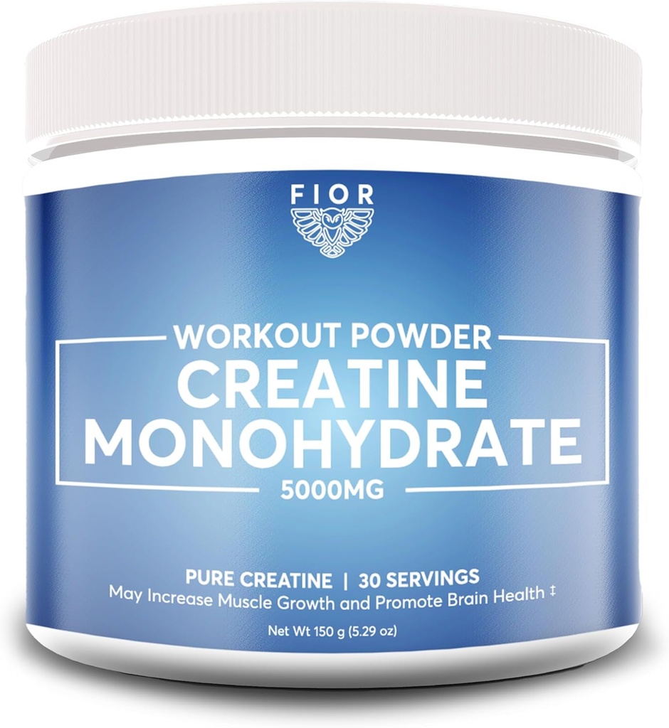 FIOR Pure Creatine Monohydrát Prášek - Mikronizované Creatine pro muže a ženy, Pure Non- GMO, Vegan & gluten Free Creatine Powder, 5 Grams per Serving, 60 Serving