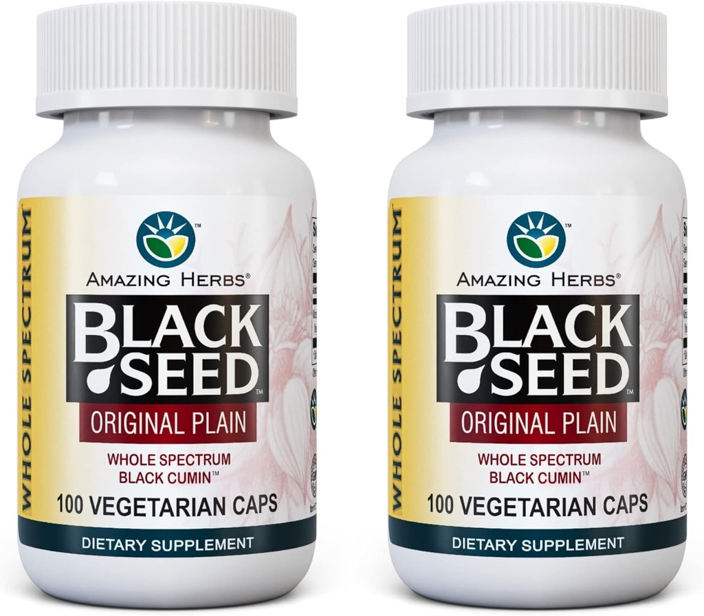 Úžasné Byliny celé spektrum Black Seed Original Plain, Vegetariánské kapsle - gluten Free, non GMO, Cold Pressed Nigella Sativa AIDS in Digestive Health - 100 Počet, 475mg (2-Pack)