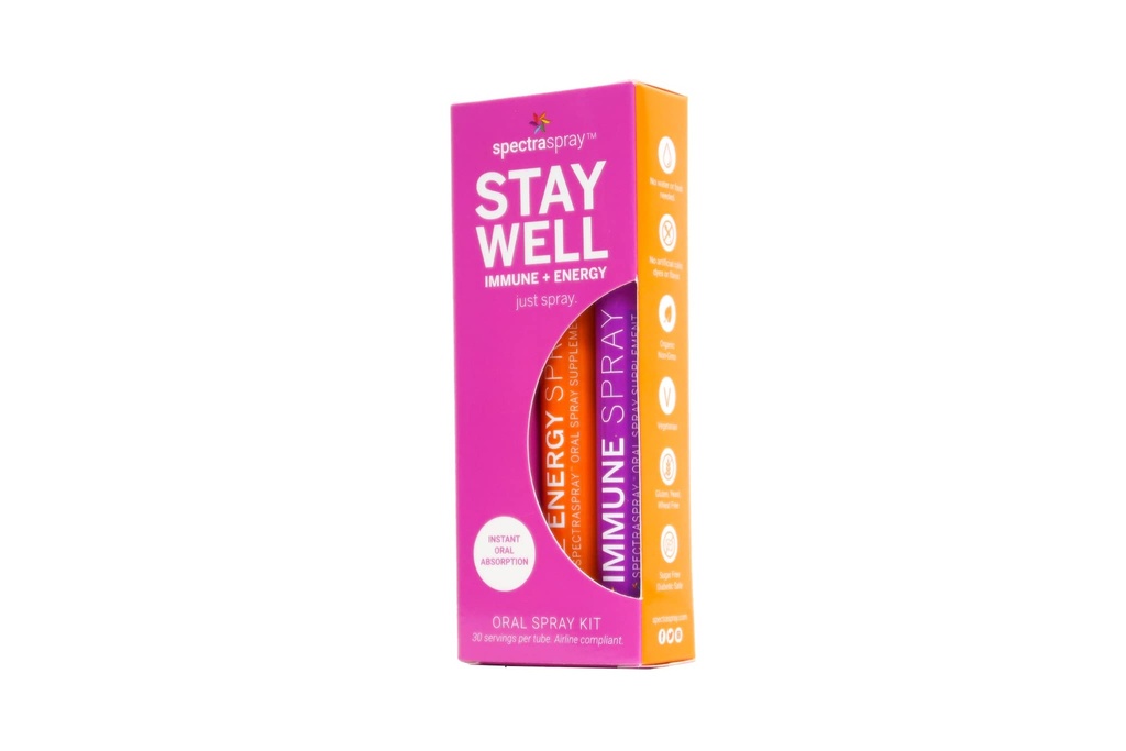 Spectrasover Travel Wellness Stay Well Kit - Imunitní podpora & B12 Vitamin Oral Spreys Rapid Immunity Boost & Aktivní forma B12 pro obnovu a energii, Vegan & gluten zdarma, 30 Day Supply per Spray