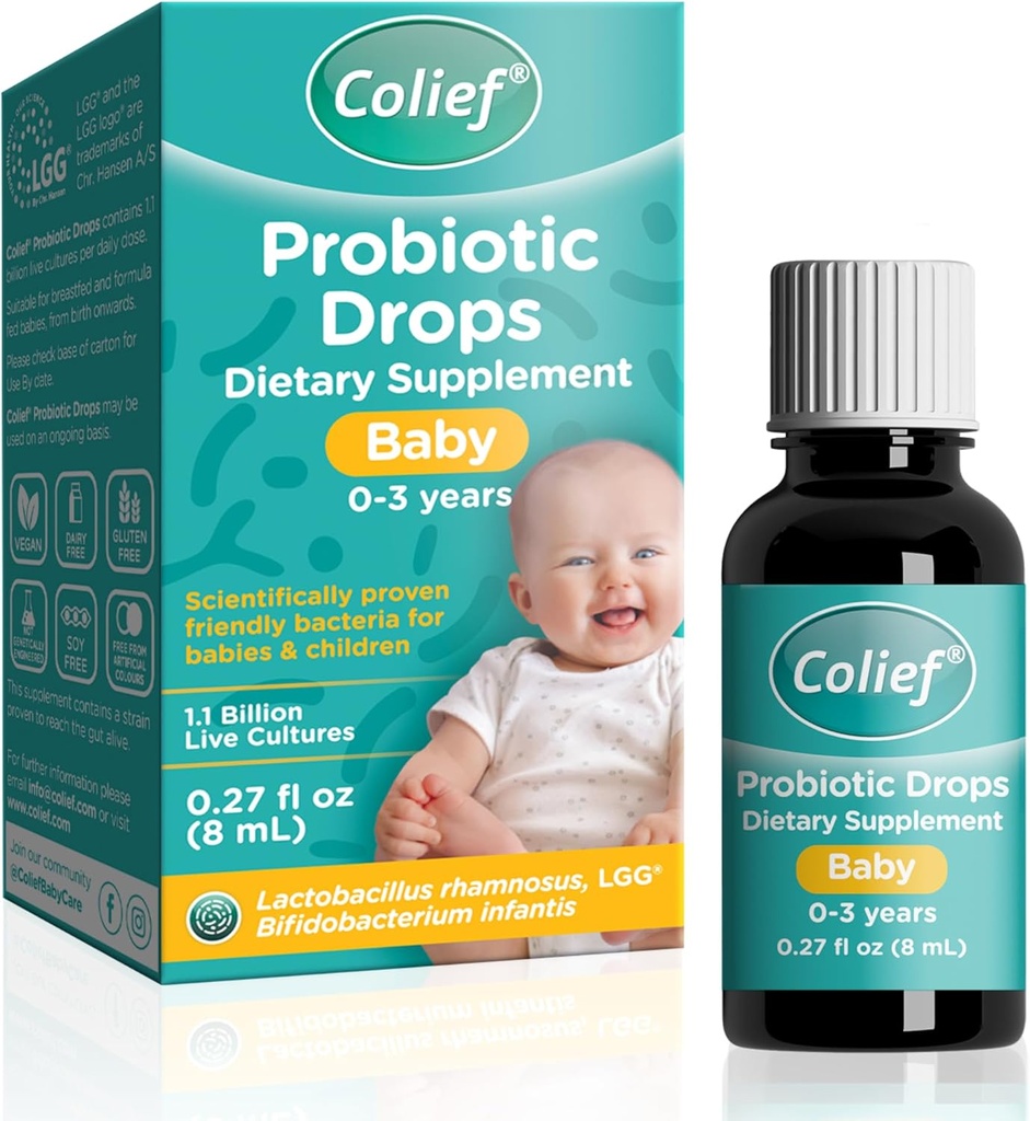 Colief Probiotic Drops Baby PHARMA124; 1.1 Miliony živých kultur PHARMAD124; Lactobacillus Rhamnosus & Bifidobacterium Infantis PHARMAD124; Vhodné od narození 124; Scientically Proven Friendly Bakteria PHARD124; 0.27 Fl Oz