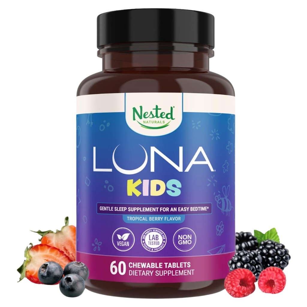 LUNA děti 124; # 1 Spící pomůcky tablety pro děti 4 + a citlivé dospělé 124; přirozeně sourced ingredience 124; 60 x Žvýkací pilulky 124; Gentle, Bylinný dodatek s heřmánkový, melatonin, Valerian & Lemon Ball